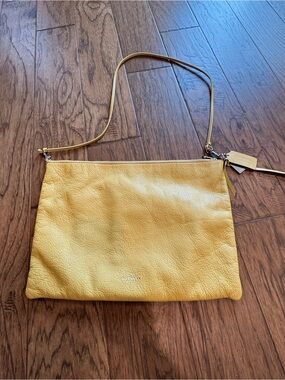 Coach Pebbled Leather Crossbody Bag in Mustard Yellow